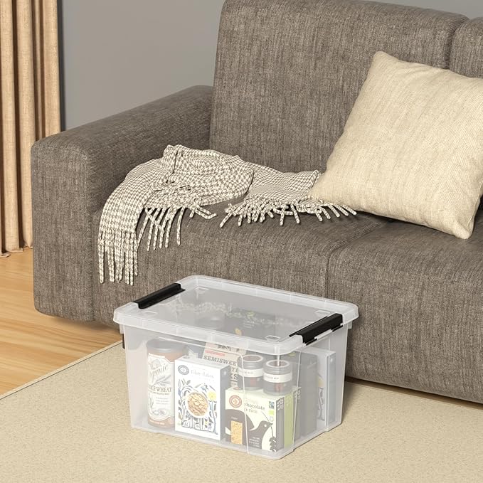 22 Quart Plastic Clear Storage Box with Wheels, Plastic Storage Bins with Lids, Latching Bins, 4 Packs