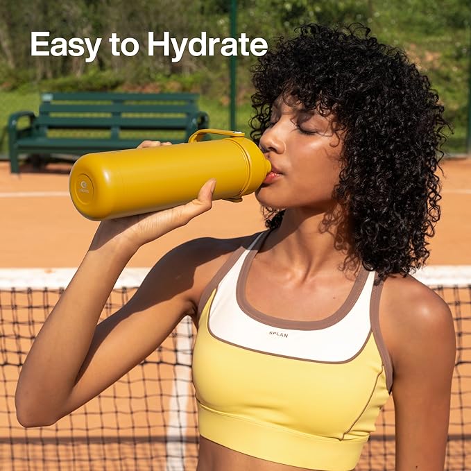 ENCOOL Insulated Water Bottle with Straw Stainless Steel Water Bottle, Leak-Proof, BPA-Free, Double Wall Vacuum Keeps Cold for 24 Hours for Sports, Travel, School (32 oz, Elfin Yellow)