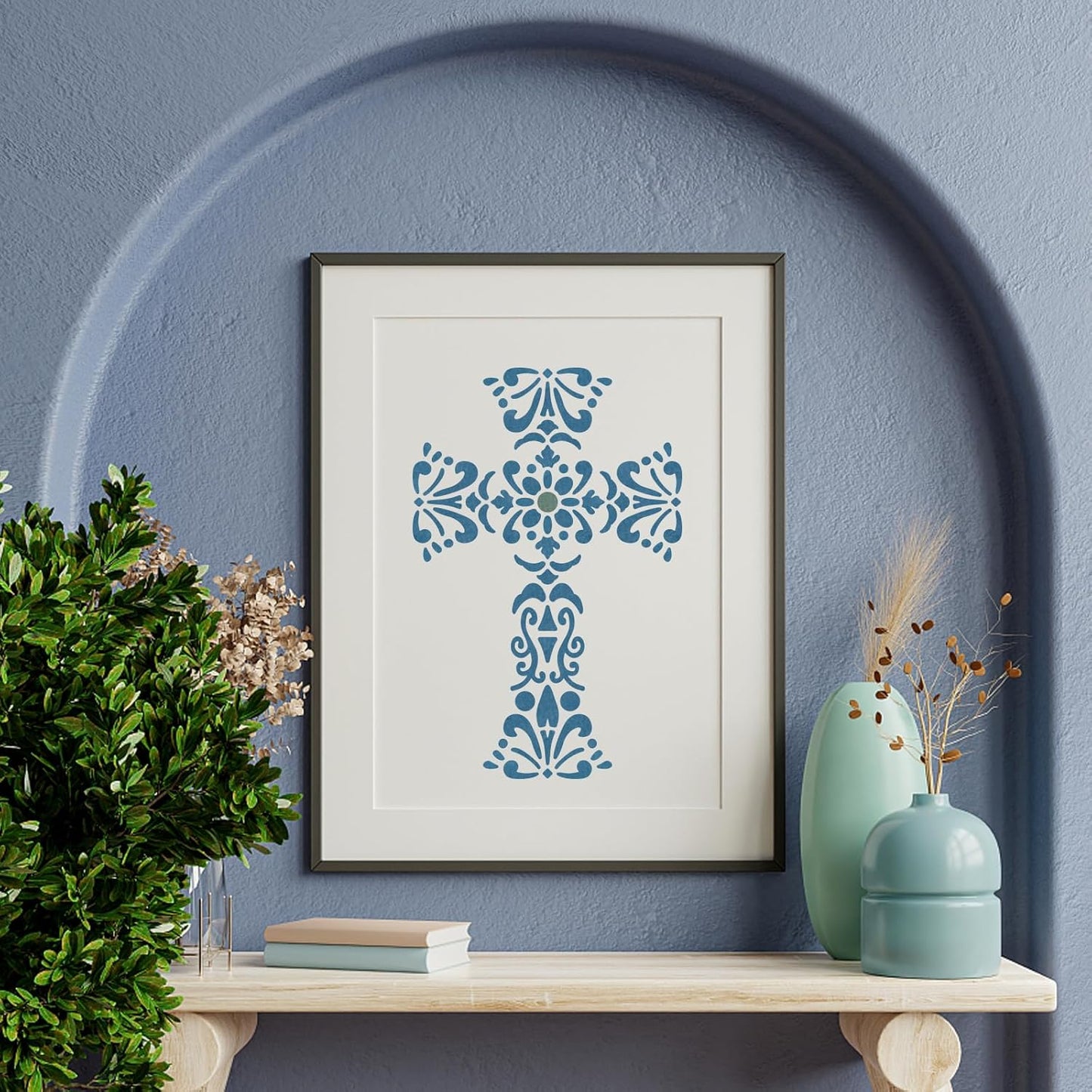 FINGERINSPIRE Cross Pattern Painting Stencil with Brush 8.3x11.7inch Flower Cross Drawing Template Floral Crossing DIY Art Home Decoration Stencil for Painting on Wood Wall Fabric Furniture