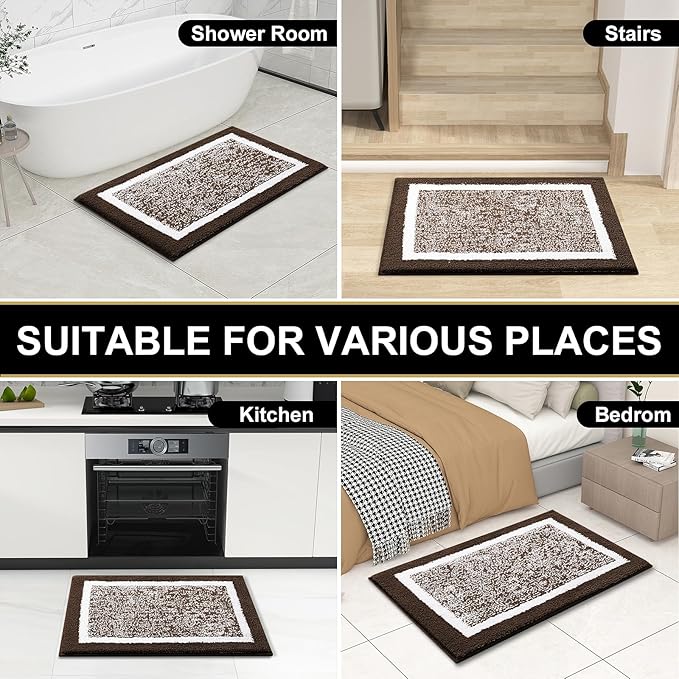 OLANLY Bathroom Rugs 24x16, Extra Soft and Absorbent Microfiber Bath Mat, Non-Slip, Machine Washable, Quick Dry Shaggy Bath Carpet, Suitable for Bathroom Floor, Tub, Shower (Small, Brown)