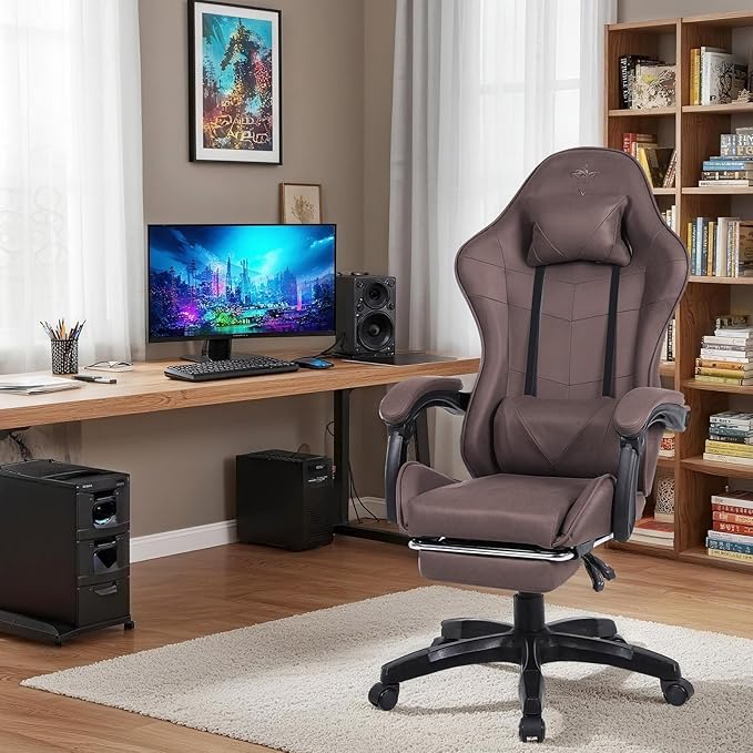 High-Back PC Gaming Chair Office Chair, Desk Task Chair Computer Racing Chair, PU Ergonomic Executive Swivel Rolling Chair with Lumbar Support for Women, Men (Brown)