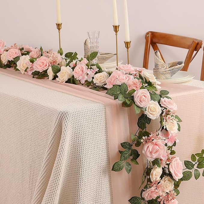 5FT Artificial Rose Flower Burgundy Fake Floral Garland for Wedding Ceremony Backdrop Arch Flowers Table Centerpieces Decorations