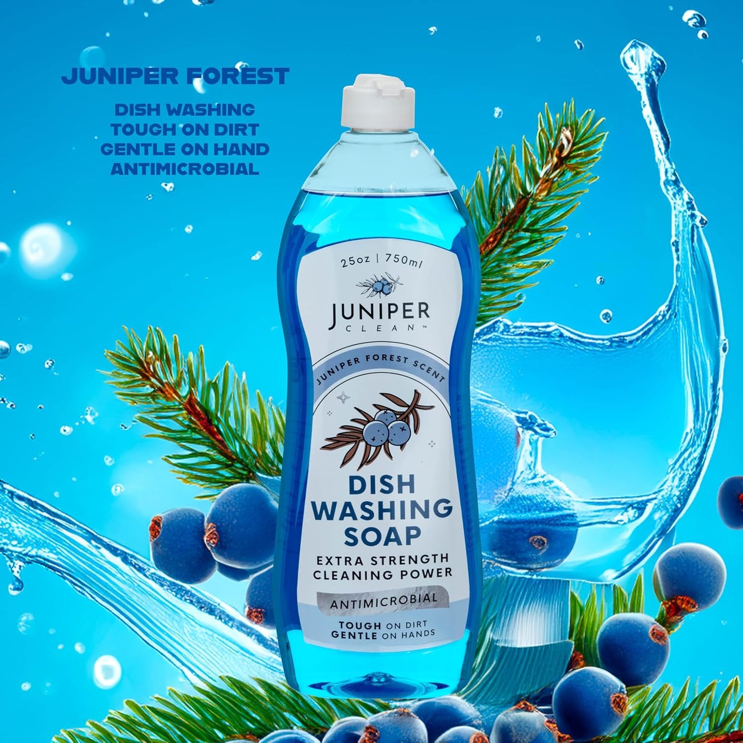 Dish Soap, Juniper Scent, Liquid Dish Washing Soap Squeeze Bottle 25 Fl Oz (Pack of 1)
