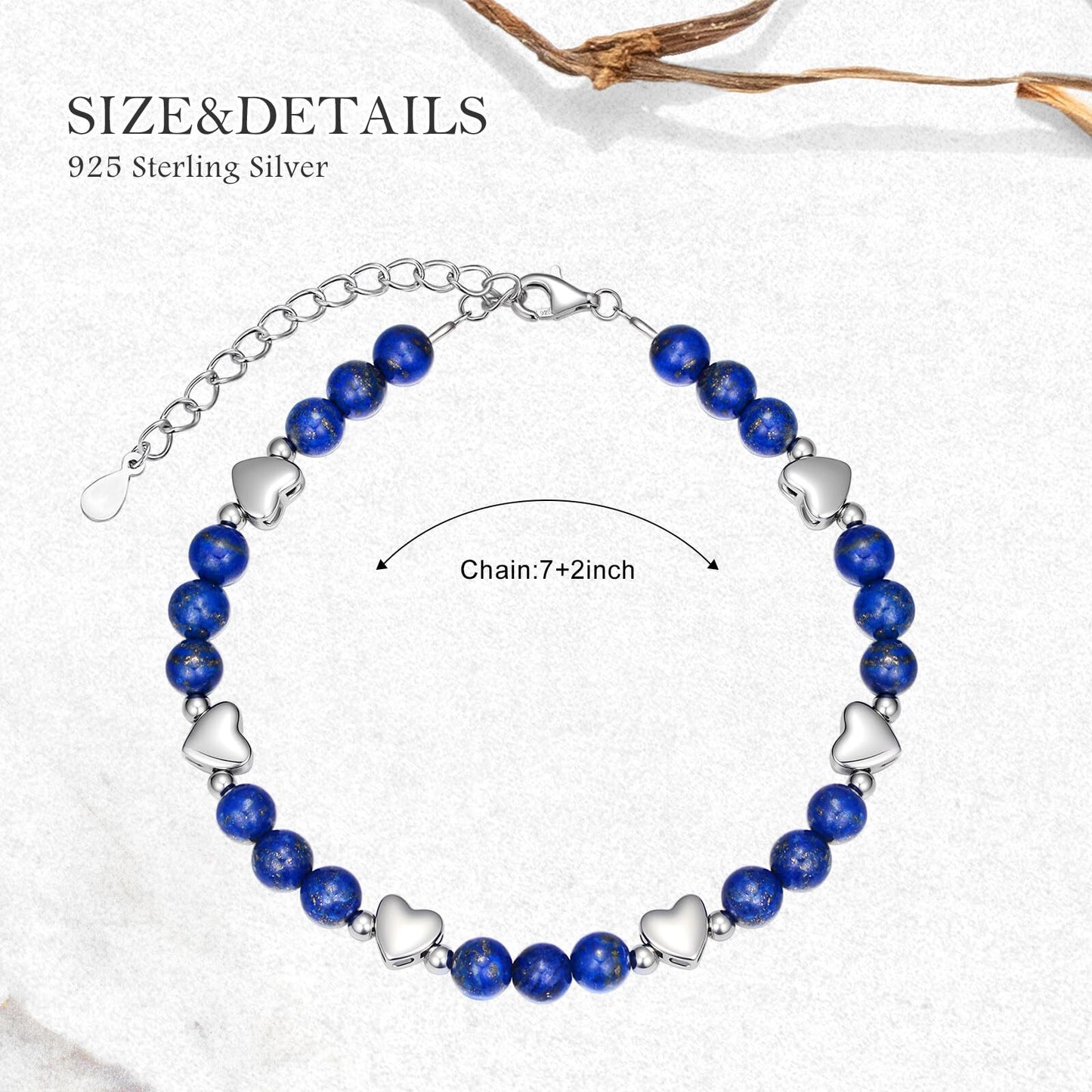 BETHZA Natural Lapis Lazuli Bracelet for Women Blue Lapis Link Adjustable Bracelets Boho Jewelry Gift for Wife