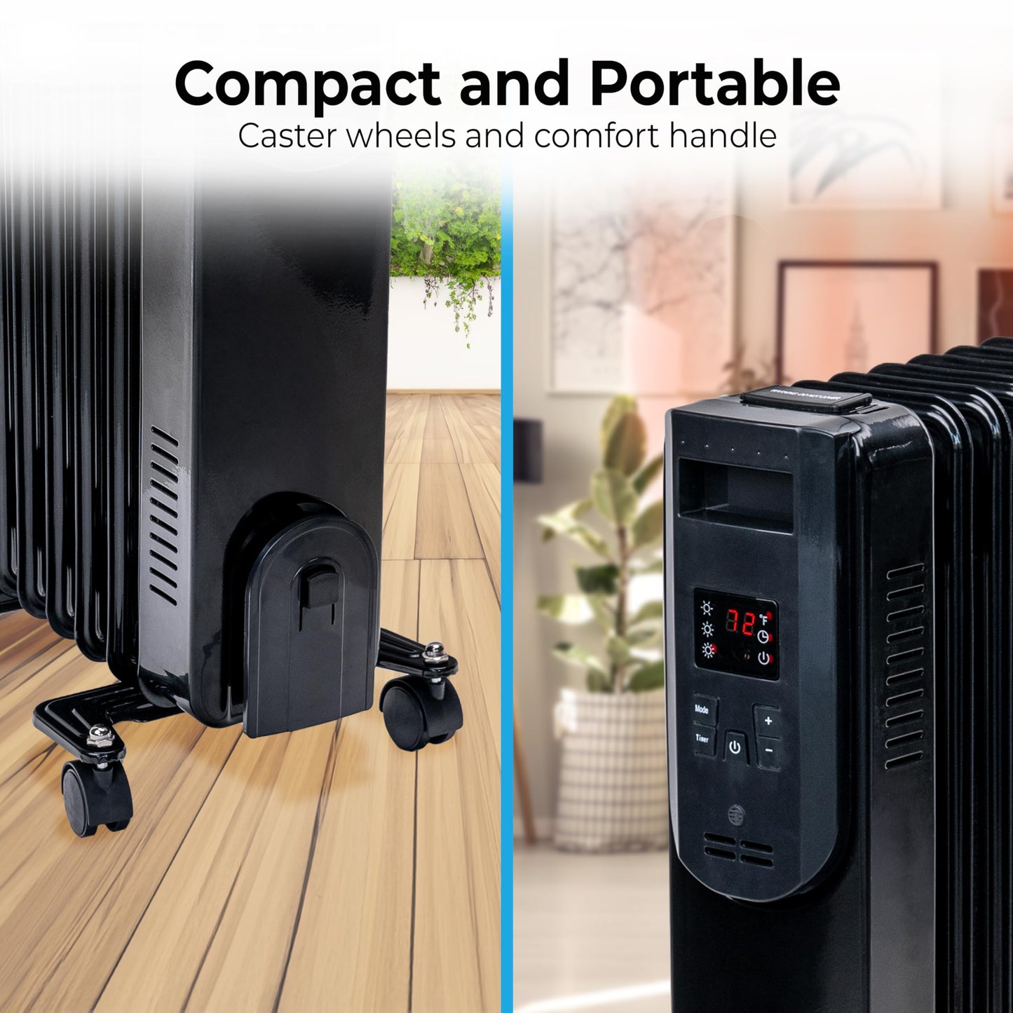 Comfort Zone Radiator Heater, Sealed Oil Filled Space Heater, Remote Control, Never Refill, Digital Display, Adjustable Thermost