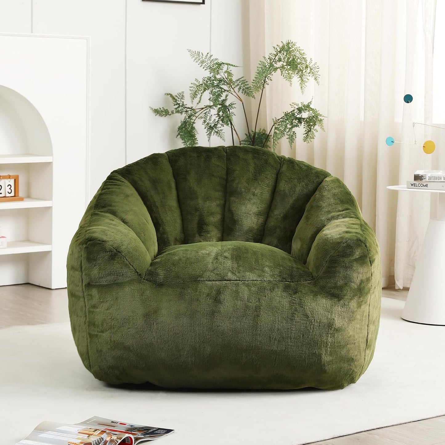 Furniliving Bean Bag Chair, Giant Bean Bag Chair Stuffed Floor Sofa for Adults Comfy Bean Bag Sofa with Back Support, Oversized Bean Bag Couch for Living Room Bedroom Dorm Office, Faux Leather, Green