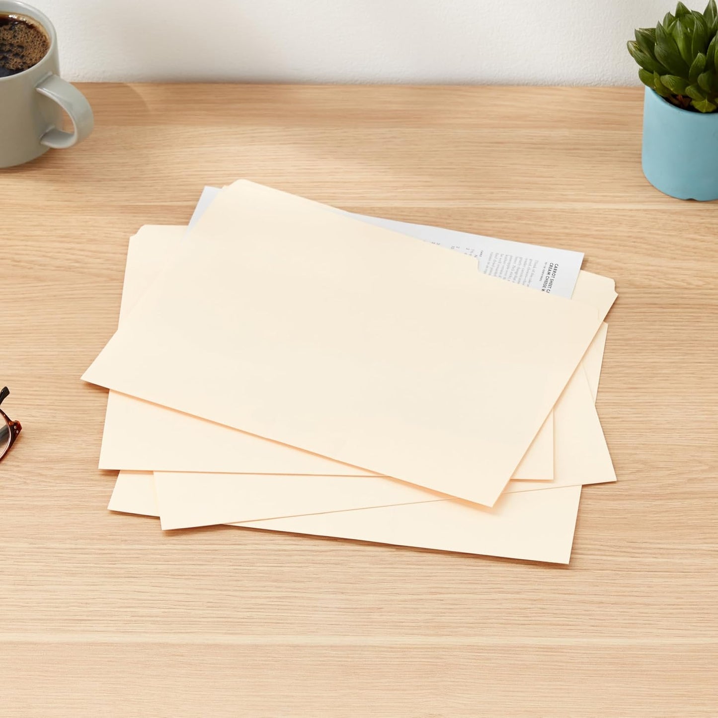 Amazon Basics File Folders with Tabs for Filing, 1/3-Cut Tab, Assorted Positions, 8.5x11 inches, Letter Size, Manila, Pack of 100
