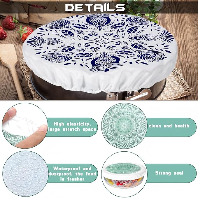 Patelai 10 Pcs Bowl Covers Reusable in 5 Size Stretch Cloth Fabric Elastic Food Storage Bowl Covers Bread Sourdough Lids for Proofing Food Fruits Leftover(Red, Green, Blue,Rustic Style)