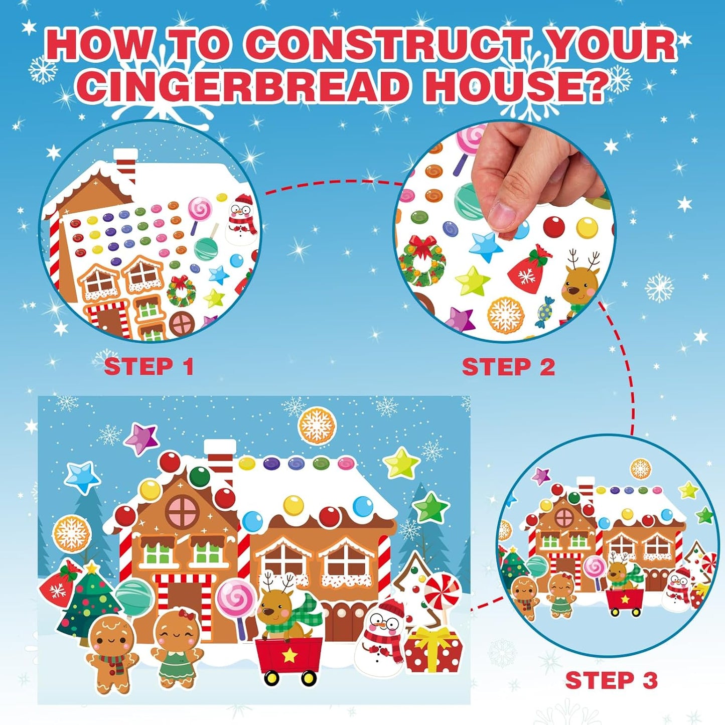 36 Sheets Make a Gingerbread House Stickers - Make Your Own Gingerbread House Stickers, Christmas Party Favor for Kids, Christmas Stickers for Gifts Goodie Bag Stocking Stuffers(12 Set)