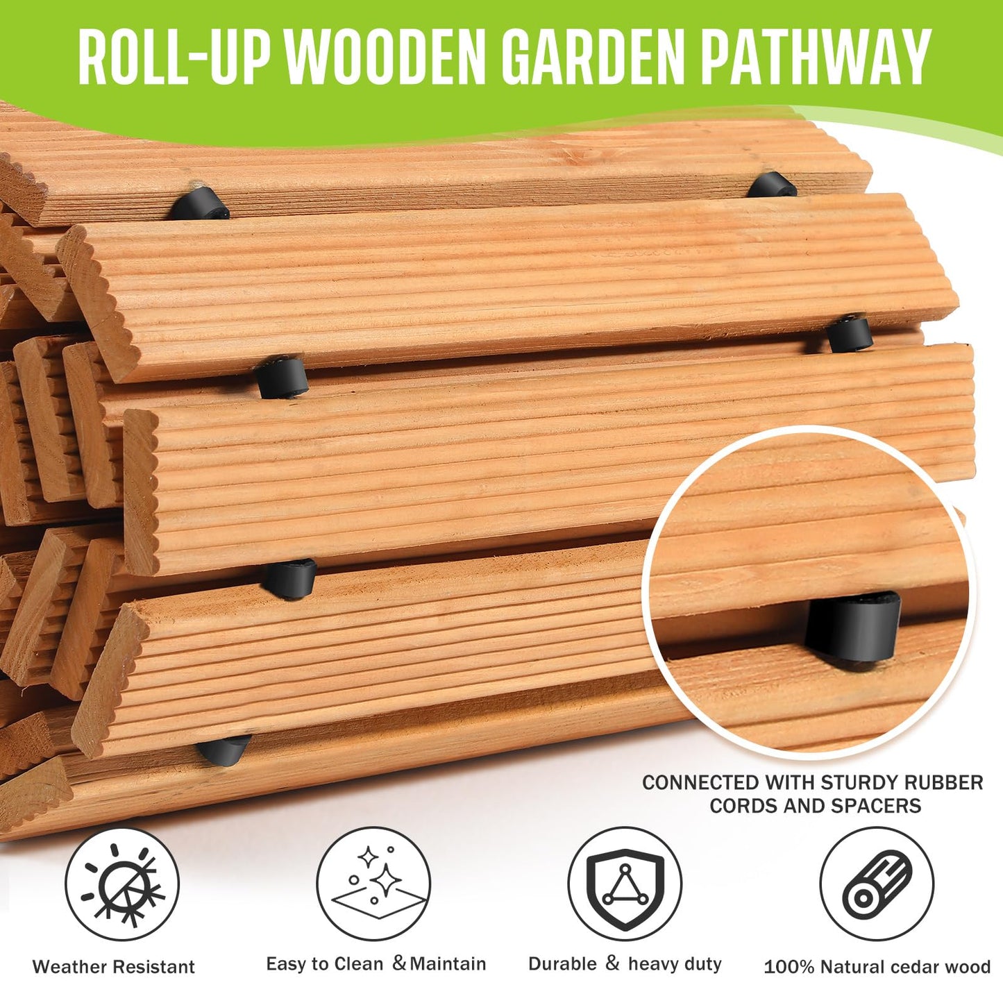 Tatuo 1 Pack 8 FT Wooden Garden Pathway Roll Out Straight Walkway Outdoor Path Wood Flooring Boardwalk Pavers for Garden Backyard Patio Beach Outdoor Wedding Party, 8' L x 17" W