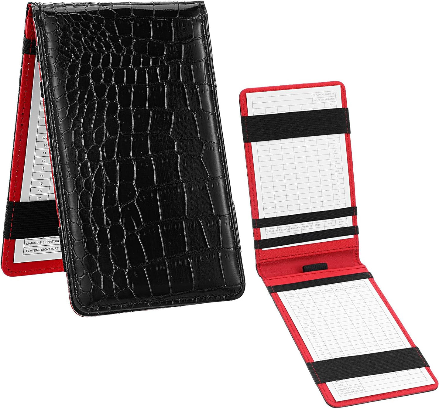 TIESOME Premium PU Leather Golf Scorecard Holder, Golf Yardage Book Cover Score Card Holder with Built-in Pencil Loop, Black 6.9x4.3in