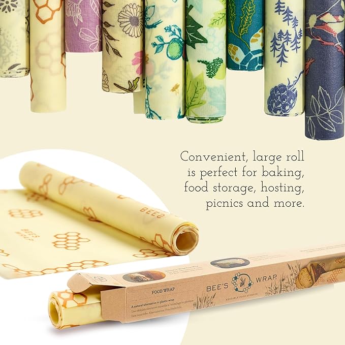 Bee's Wrap Beeswax Wraps for Food - Cut to Size 14x52" Wax Paper Roll - Made in USA Reusable Waxed Paper & Bowl Covers - Organic & Eco-Friendly Alternative to Aluminum Foil & Plastic Wrap, Botanical