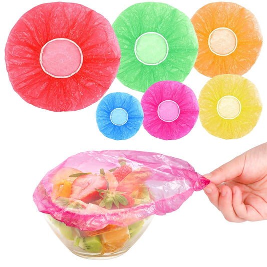 Ruisita 120 Pieces Dish Plate Plastic Wrap Bowl Covers Reusable Elastic Colorful Food Bowl Storage Covers 6 Translucent Colors for Kitchen, Family Outdoor Picnic