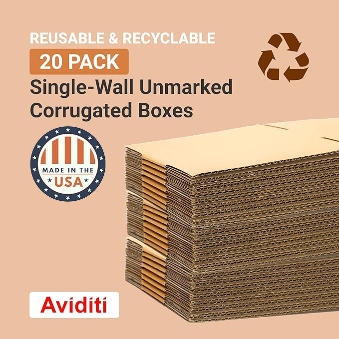 Aviditi 24166 Flat Corrugated Cardboard Box 24" L x 16" W x 6" H, Kraft, For Shipping, Packing and Moving (Pack of 20)