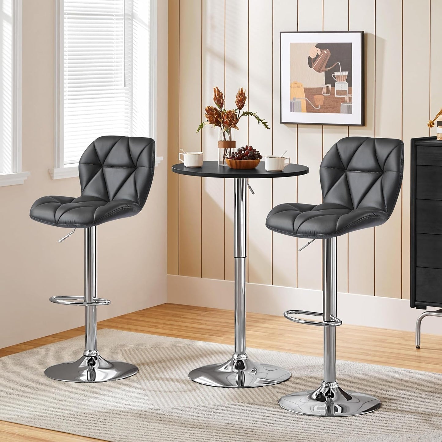 Yaheetech Gray Barstools Set of 2, PU Leather Bar Chairs with Backrest, Height Adjustable Swivel Island Stools for Kitchen Counter, Gray