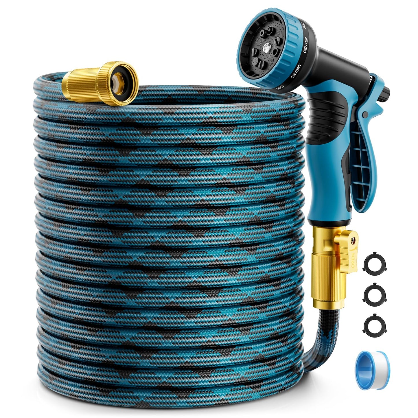 Garden Hose, Non-Expandable Water Hose 125 ft, Flexible, Kink & Leak Proof Water Pipe with 10-Function Spray Nozzle, Lightweight Outdoor Hose for Yard, Lawn, Car Wash, RV and Home Use