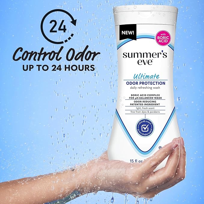 Summer's Eve, Ultimate Odor Control, Feminine Body Wash with Boric Acid, Removes Odor, Feminine Wash with pH Balance, 15 Fl Oz (Pack of 3)