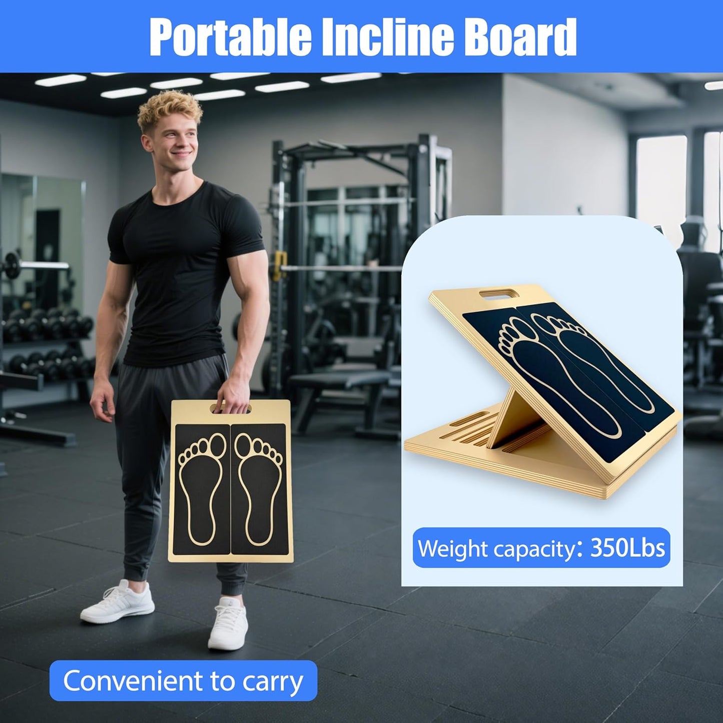 Slant Board for Calf Stretching, 6 Adjustable Angles Portable Wooden Incline Board, Calf Stretcher & Squat Wedge for Physical Therapy, Knees, Feet, Leg, Ankle, Heel, with Training Poster