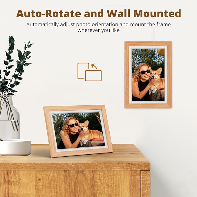 Dragon Touch Digital Picture Frame WiFi 10 inch IPS Touch Screen Digital Photo Frame Display, 32GB Storage, Auto-Rotate, Share Photos via App, Email, Cloud, Classic 10 Brown
