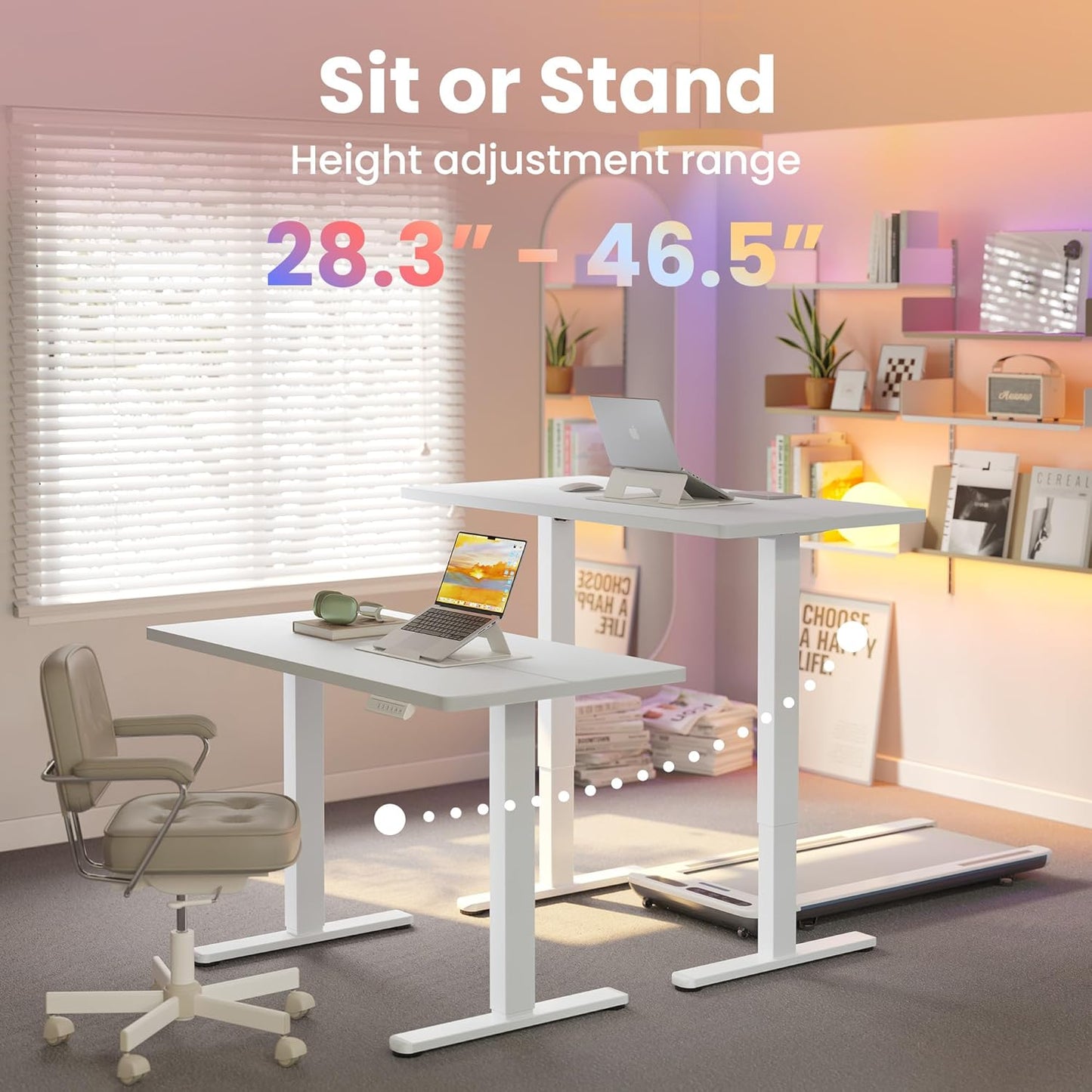HUANUO Electric Standing Desk, 48 x 28 Inch Height Adjustable Computer Desk with Storage Bag, 4 Height Memory Settings, Sit Stand Up Desk for Home Office, White