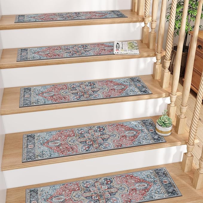 OJIA Non-Slip Stair Treads for Wooden Steps 30"x8" Indoor Stair Runner 15PCS Residue-Free Rubber Backed Carpet Stair Treads Staircase Step Treads Soft Stair Rugs Mats for Kids and Dogs