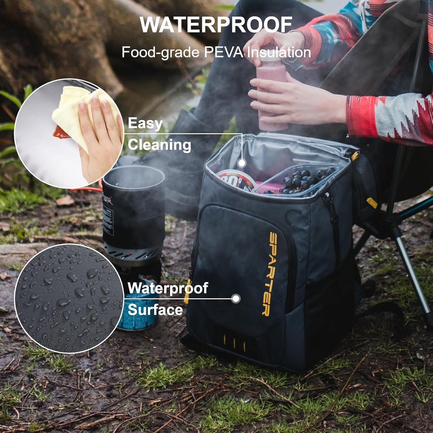 SPARTER Backpack Cooler Insulated Leak Proof 33/49 Cans, 2 Insulated Compartments Thermal Bag, Portable Lightweight Beach Travel Camping Lunch Backpack for Men and Women