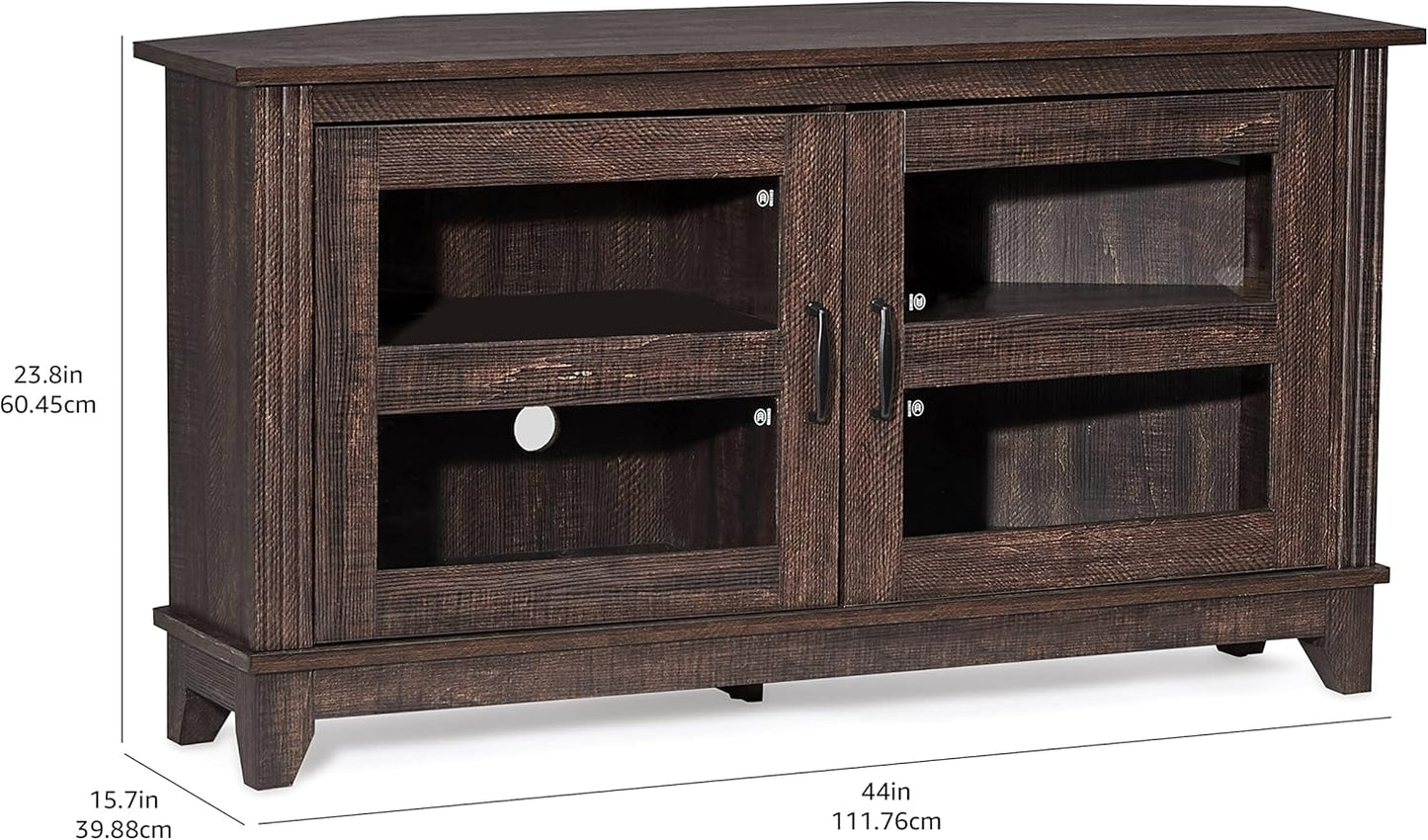 ROCKPOINT Modern Farmhouse 44inch Corner Universal TV Stand Living Room Storage Console, Entertainment Center,Espresso