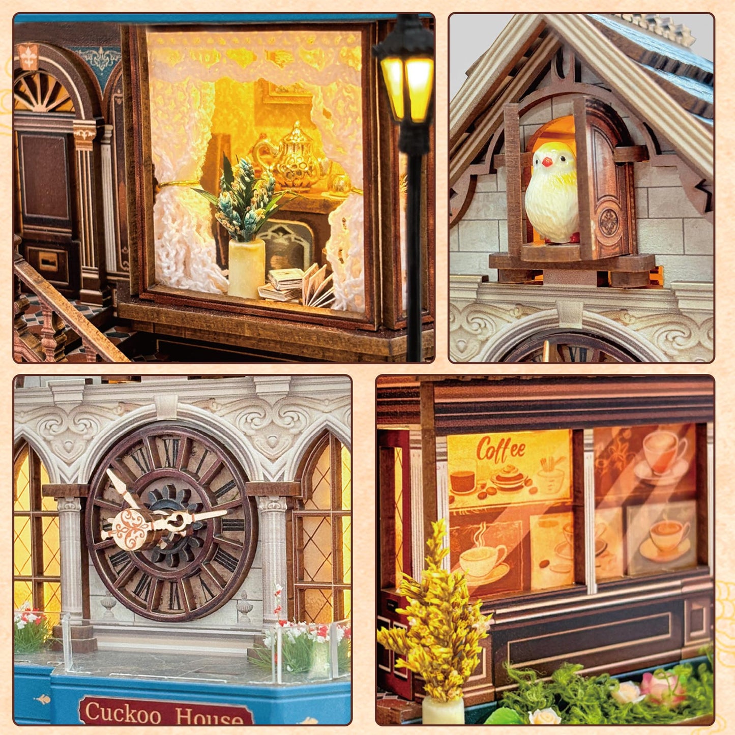 SUNNINO Miniature Dollhouse Kit, Cuckoo House 3D Wooden Puzzles for Adults Mini House Building Kit with 3 Modes Touch Switch Christmas Birthday Gifts Home Decor for Adults and Teens