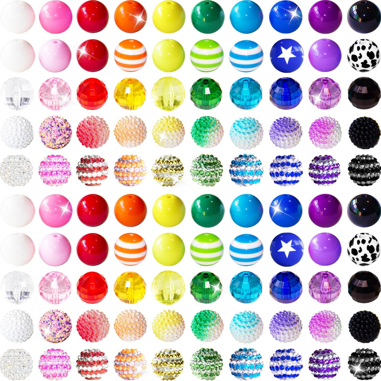 100Pcs 20mm Beads for Pens Making Rhinestone Beads Mixed Acrylic Bubblegum Bead Crystal Round Sparkly Chunky Bead for Pens Beadable Bracelet Necklace Keychain DIY Craft Jewelry Making Supplies