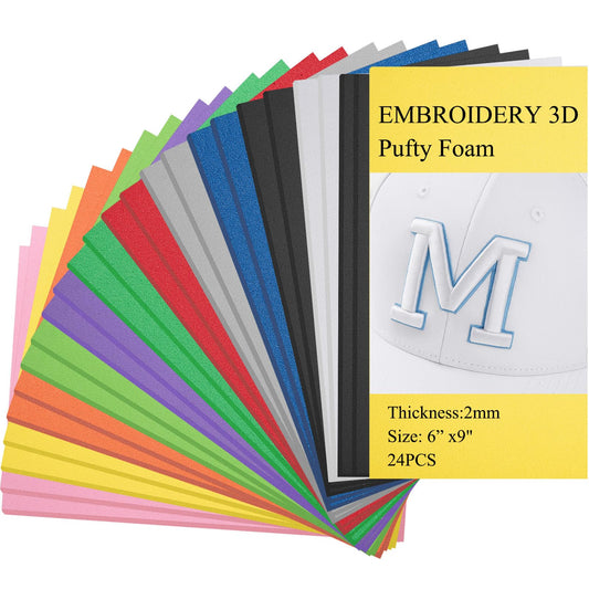 Treela 24 Pcs 3D Embroidery Foam 9" x 6" Puffy Foam 2 mm Assortment EVA Craft Sheets for Arts and Crafts Machine Embroidery, DIY Sewing Project for Hat, Cloth, Jacket, Pillows, Bags (Fresh Color)