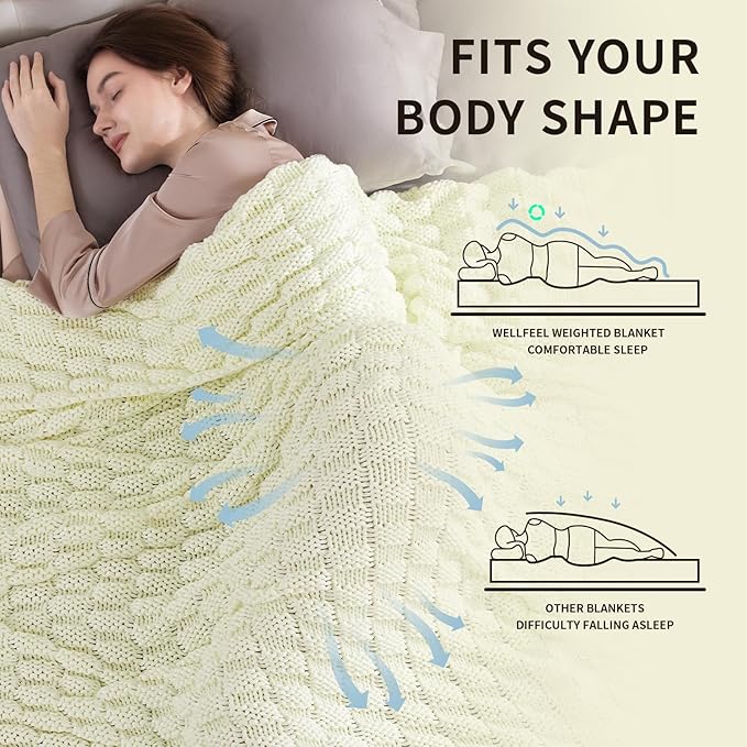 Knitted Weighted Blanket for Adult, No Beads Heavy Blanket 48” x 72'' 12lbs, Breathable Chunky Knit Blanket, Cooling Weighted Blanket for Hot Sleepers, Christmas Home Decor (Cream White)