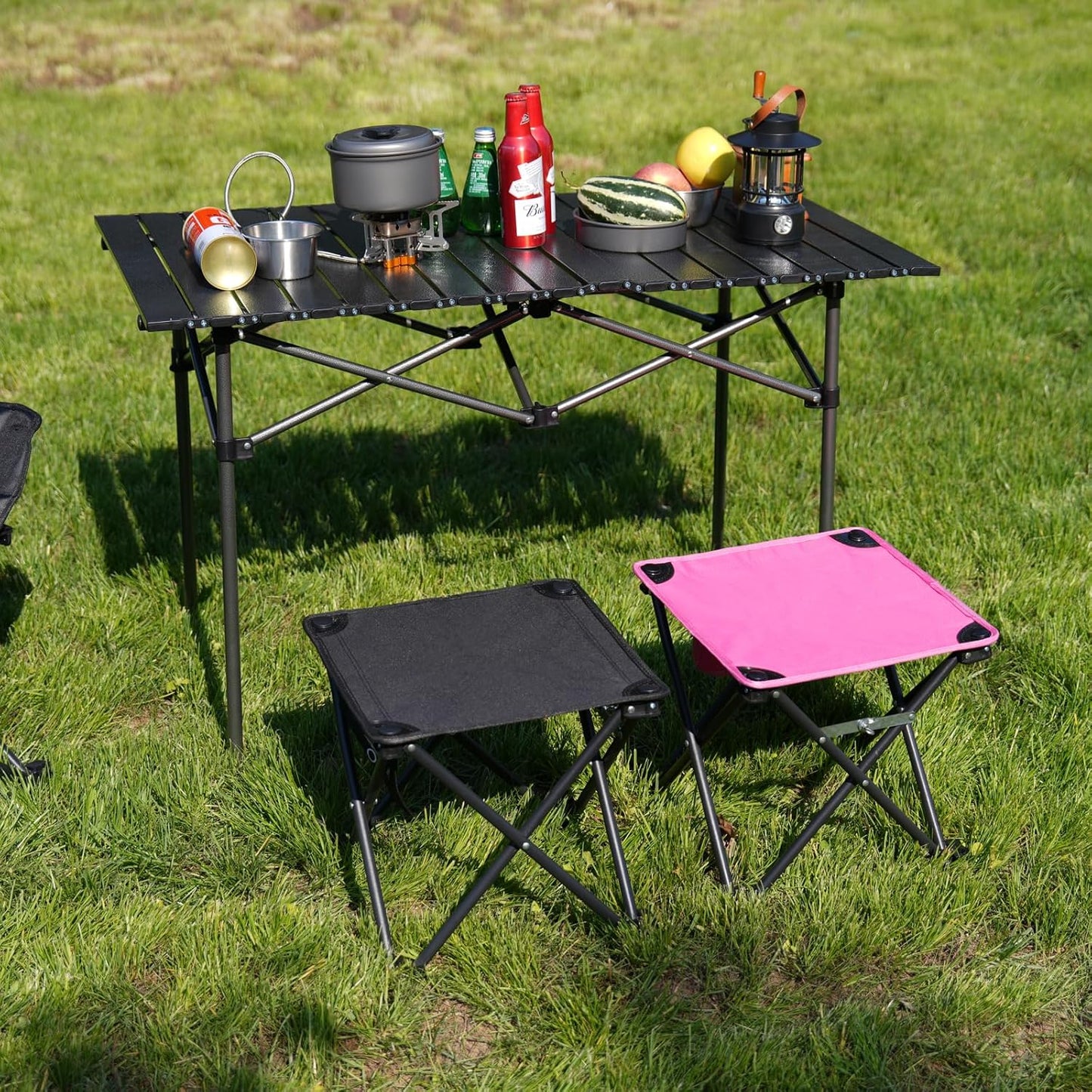 Opliy Camping Stool Upgrade Foot Stool for Camping Fishing Hiking Gardening and Beach, Camping Seat with Carry Bag (Rose Red)
