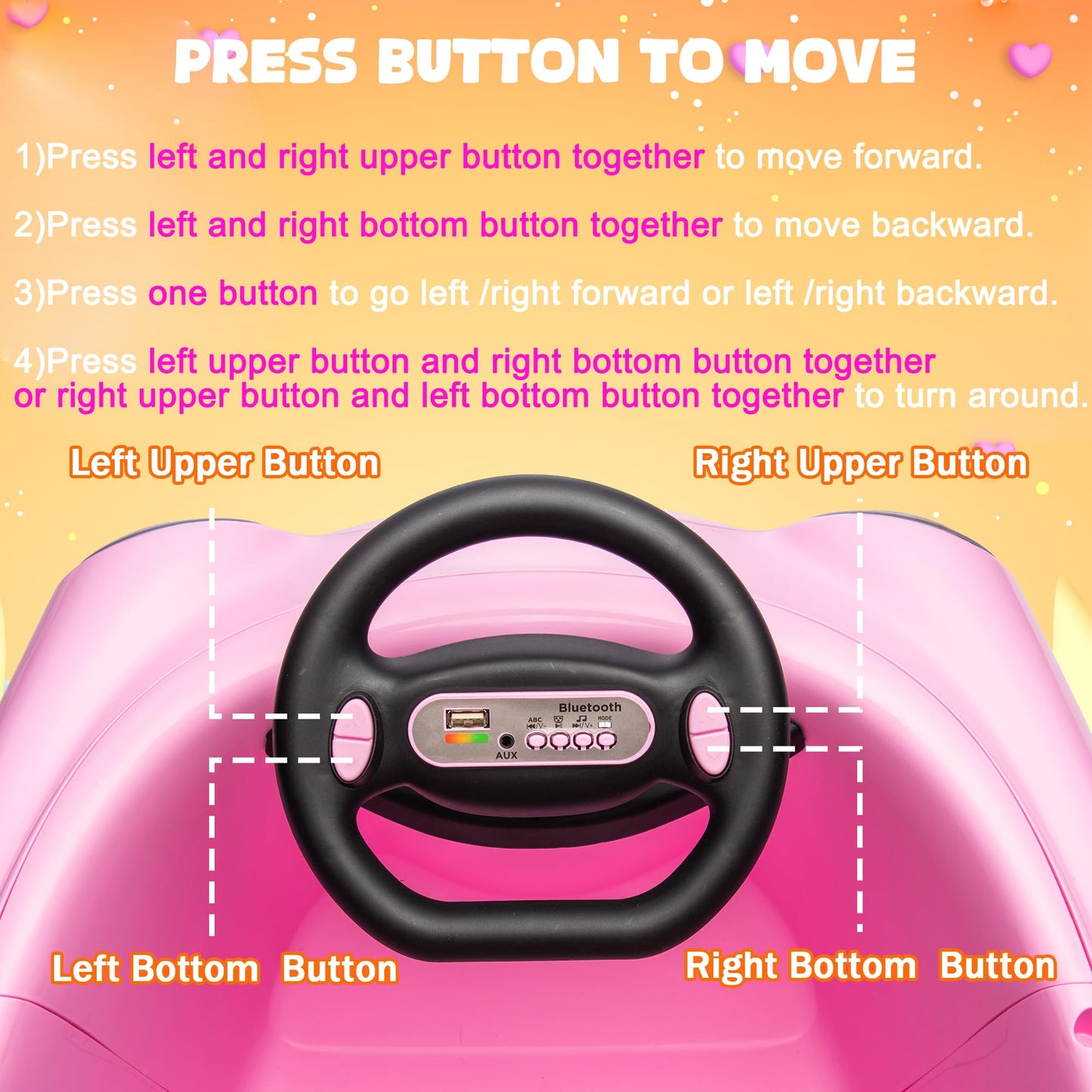 12V Dual Battery Electric Ride on Kids Bumper Car w/Remote Control,360 Degree Spin,Push Rod Rocker Horse Function,3-Speeds Babies & Toddlers Bumping Car Ride on Toy Gift for 1-4 Years Children (Pink)