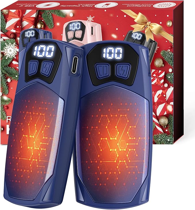 Kesguar Hand Warmers Rechargeable 2 Pack - 6000mAh Electric AI Handwarmers, LED Display & 5-Level Heating, 20Hrs Long Lasting, 2-in-1 Portable Heater, Gifts for Men/Women/Golf/Hunting