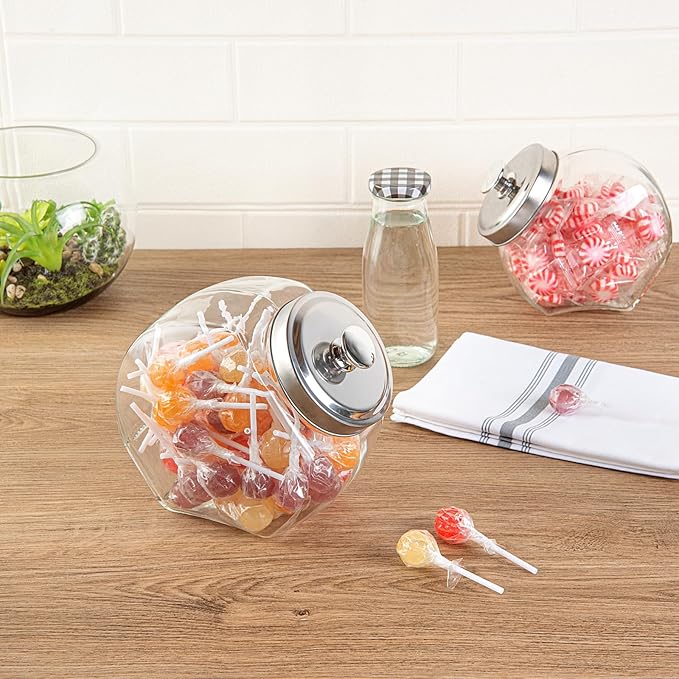 Restaurantware Vetri 0.5 Gallon Penny Jar 1 Durable Candy Jar - With Wide Spout Chrome Lid Clear Glass Cookie Jars For Kitchen Counter Dishwashable