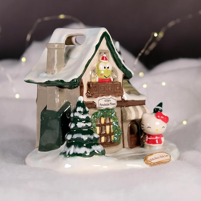 Blue Sky Clayworks Keroppi’s Pondside Pines Candle House, 7.5" L x 6.125" W x 5.75" H, Woodland Window Glow
