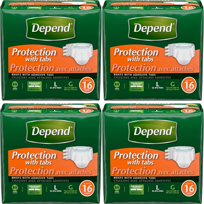 Depend Protection with Tabs Maximum Briefs, Large,16 count ( Pack of 4)