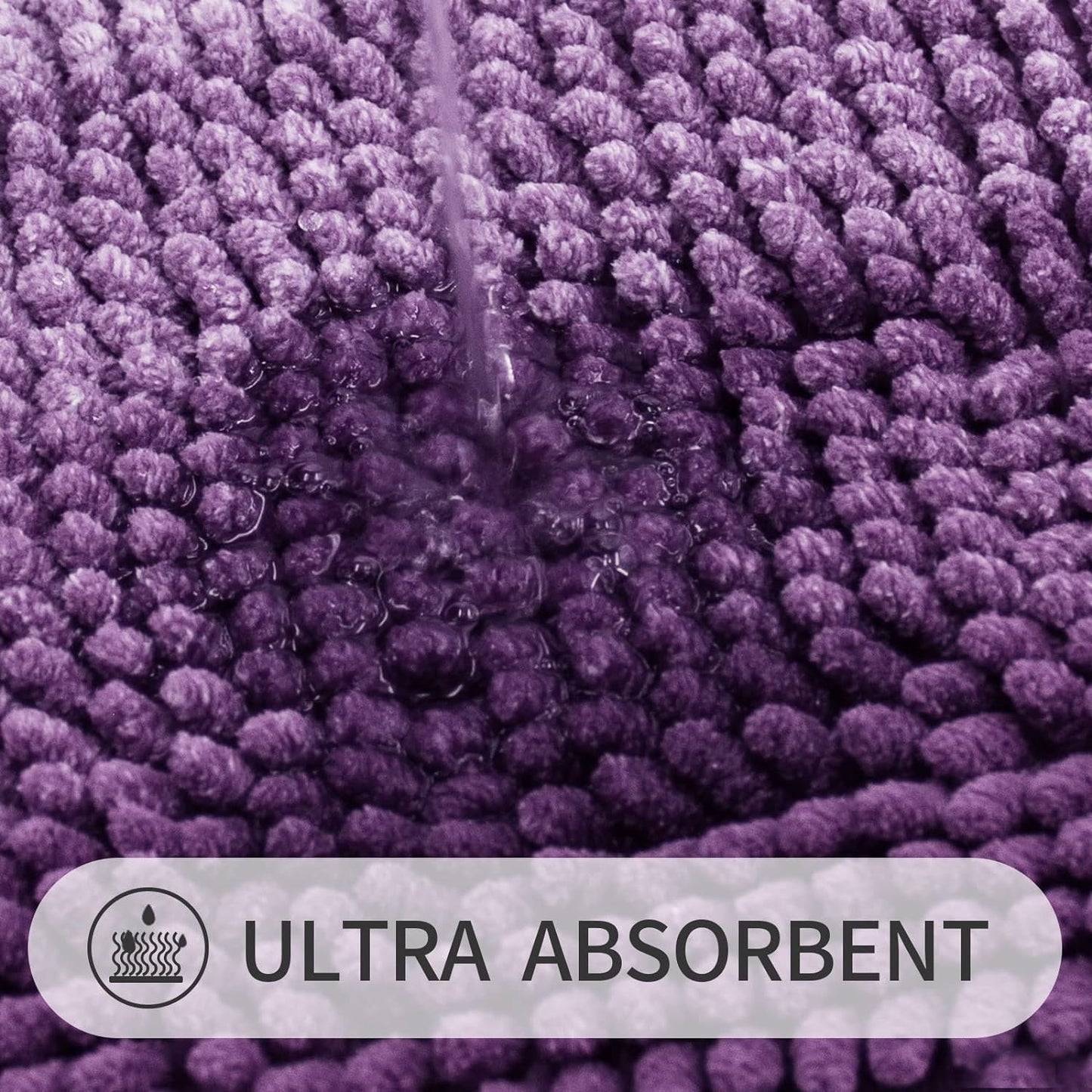 Gibelle Purple Bathroom Rugs, Luxury Chenille Bath Mat, Small Non Slip Shower Rug and Bath Room Floor Mats, Machine Washable, Quick Dry Bathmat, Soft Cozy Plush Rug for Tub, 20" x 32"
