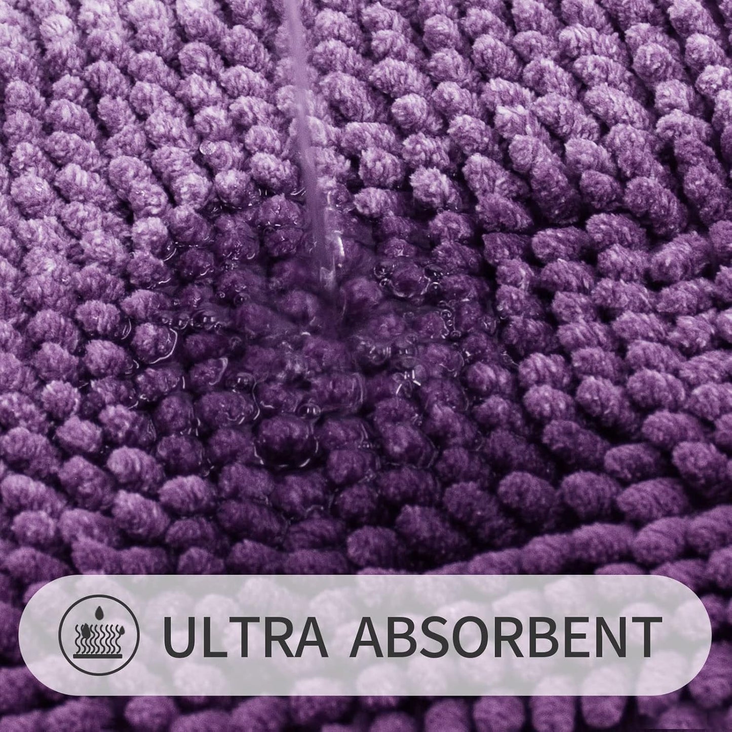 Gibelle Purple Bathroom Rug Set 2 Piece, Chenille Non Slip Bath Mat Set, Absorbent Shower Rug and Bath Room Floor Mats, Quick Dry Bathmat Bathroom Decor Accessories for Tub, 20" x 32"