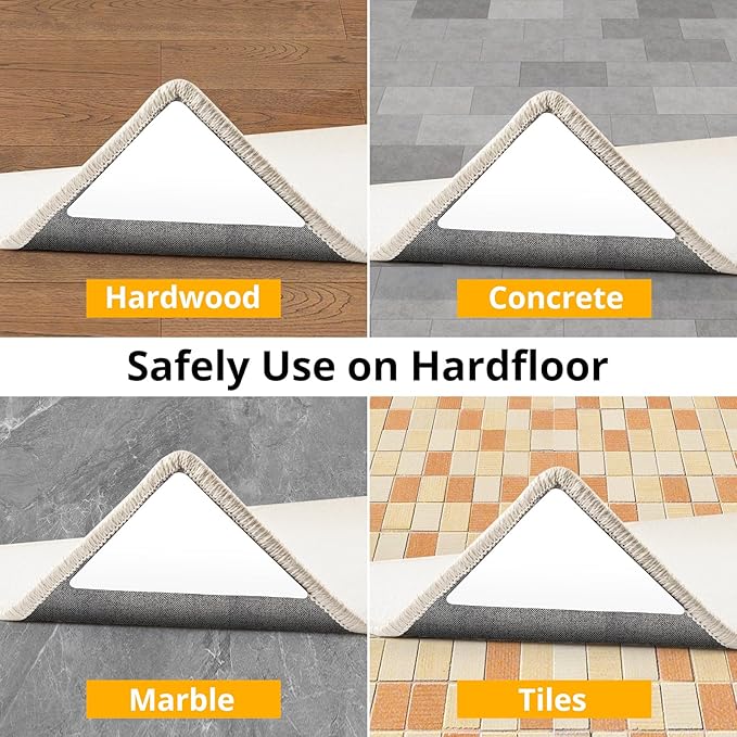 12 PCS Rug Tape, Rug Pad Gripper for Hardwood Floors, Double Sided Adhesive Carpet Tape, Reusable Anti Slip Rug Grips for Area Rugs to Keep Rugs in Place