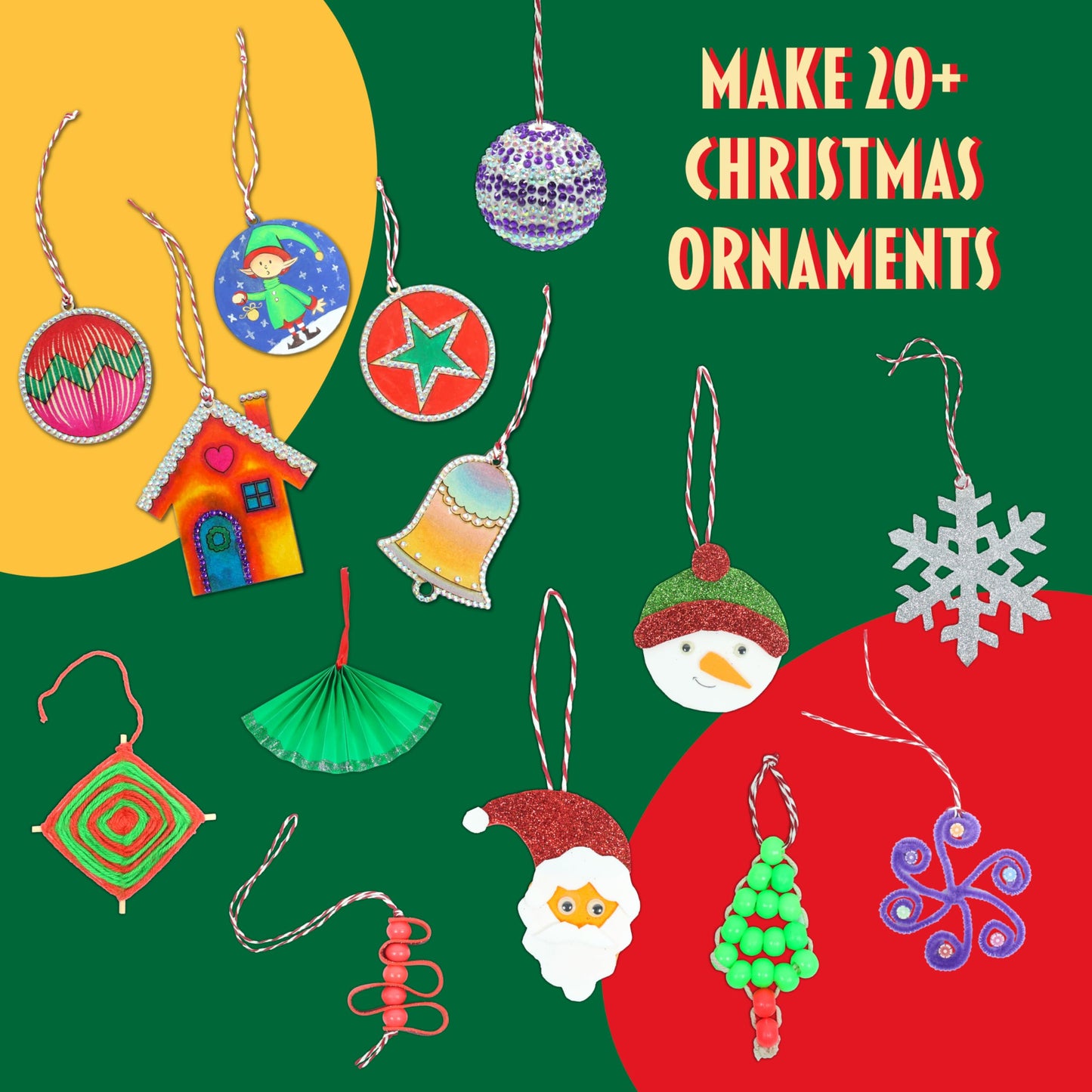 Butterfly EduFields Santa’s Craft Christmas Activity Kit | Holiday Arts & Crafts Set for Kids Ages 4 5 6 7 8 | Make 20+Ornaments with Wood Painting, Bead Crafts & Gem Art | Christmas Decoration Kit