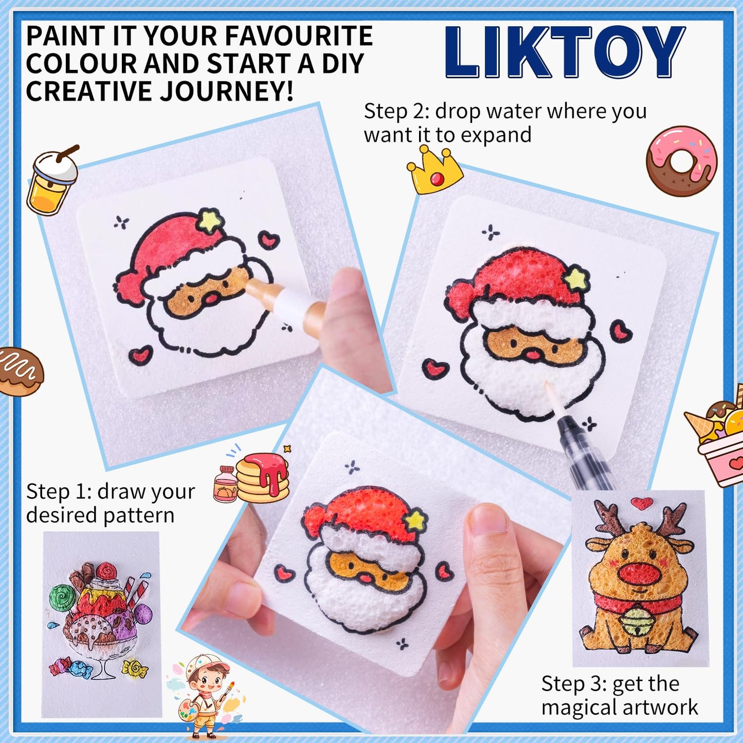 Liktoy 44Pcs Magic Foam Texture Painting Kit, 28Pcs Foam Texture Paper, 12 Colorful Brush, 2 Water Brushes, 3D Effect Texture Painting Set, Ideal for Halloween, Christmas, Birthday Gifts