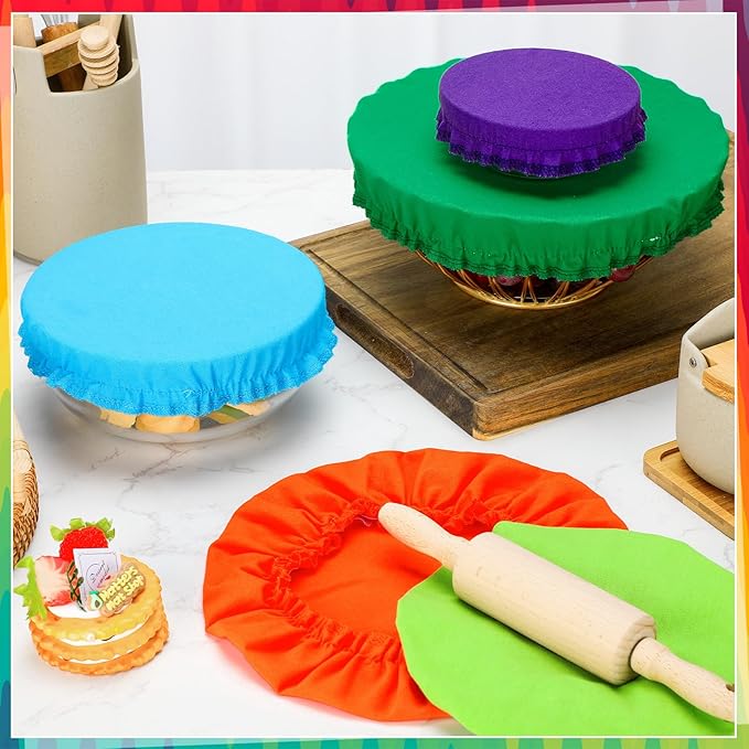 Patelai 10 Pcs Bowl Covers Reusable in 5 Size Stretch Cloth Fabric Elastic Food Storage Bowl Covers Bread Sourdough Lids for Proofing Food Fruits Leftover(Rainbow,Rainbow Style)