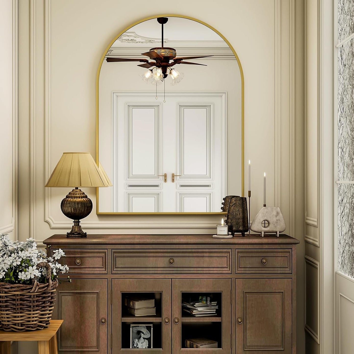 Arch Bathroom Mirror, 24x36 Inch - Wall Mounted Vanity Mirror with Aluminum Alloy Frame - Ideal for Living Room, Bedroom, Bathroom, and Entryway, Hanging or Leaning, Gold
