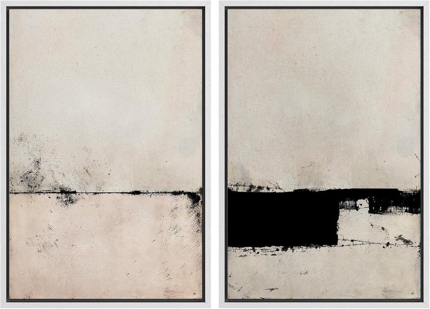 SIGNWIN Framed Canvas Print Wall Art Set Pastel Industrial Grunge Landscape Abstract Shapes Illustrations Minimal Decorative Nordic Relax/Zen for Living Room, Bedroom, Office - 16"x24"x2 White