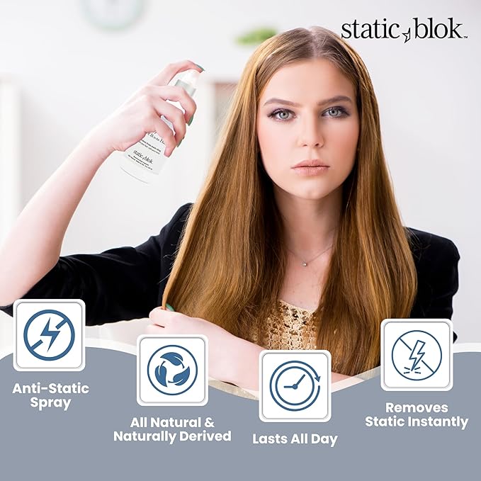 Anti-Static Spray for Hair - Instantly Eliminate Static Cling, Shocks, Flyaways - Long-Lasting All-Day Freshness - works on Natural and Synthectic Wigs - 8oz