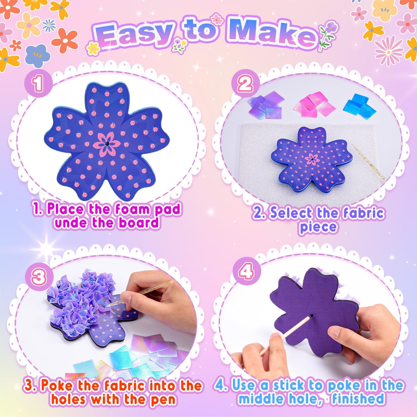 Arts and Crafts for Girls Ages 4-12, Poke Art Flower Bouquet with 8 Flowers & 2 Butterflies DIY Creative Activity Mess-Free Fun for Kid Party Favors Birthday Christmas Gifts for 4-12 Year Old Girls
