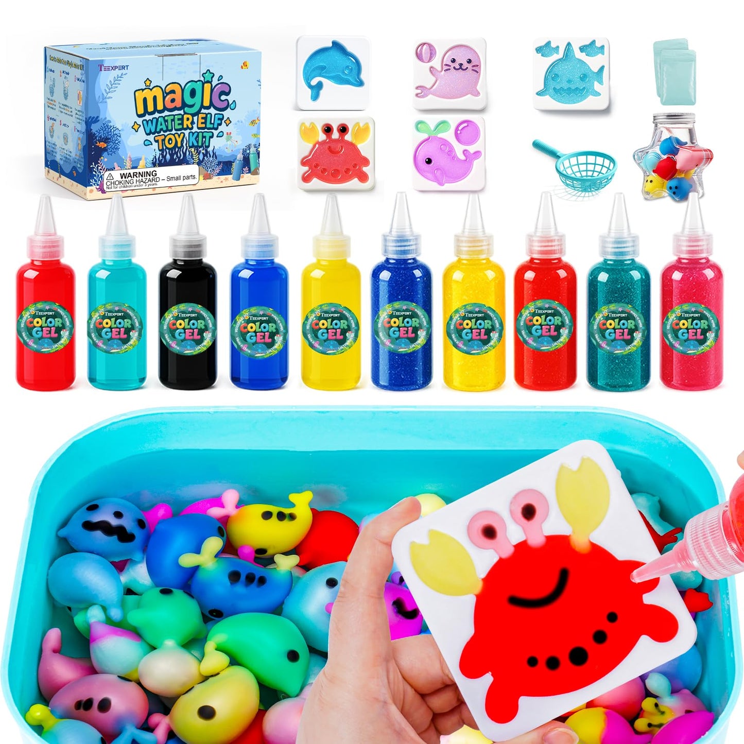 Teexpert Magic Water Elf Toy Kit – Art and Crafts for Kids Girls Boys Ages 3 4 5 6 7 8 9 10 11 12 - DIY Craft Toy Birthday to Make Aqua Fairy Squishy Water Pets