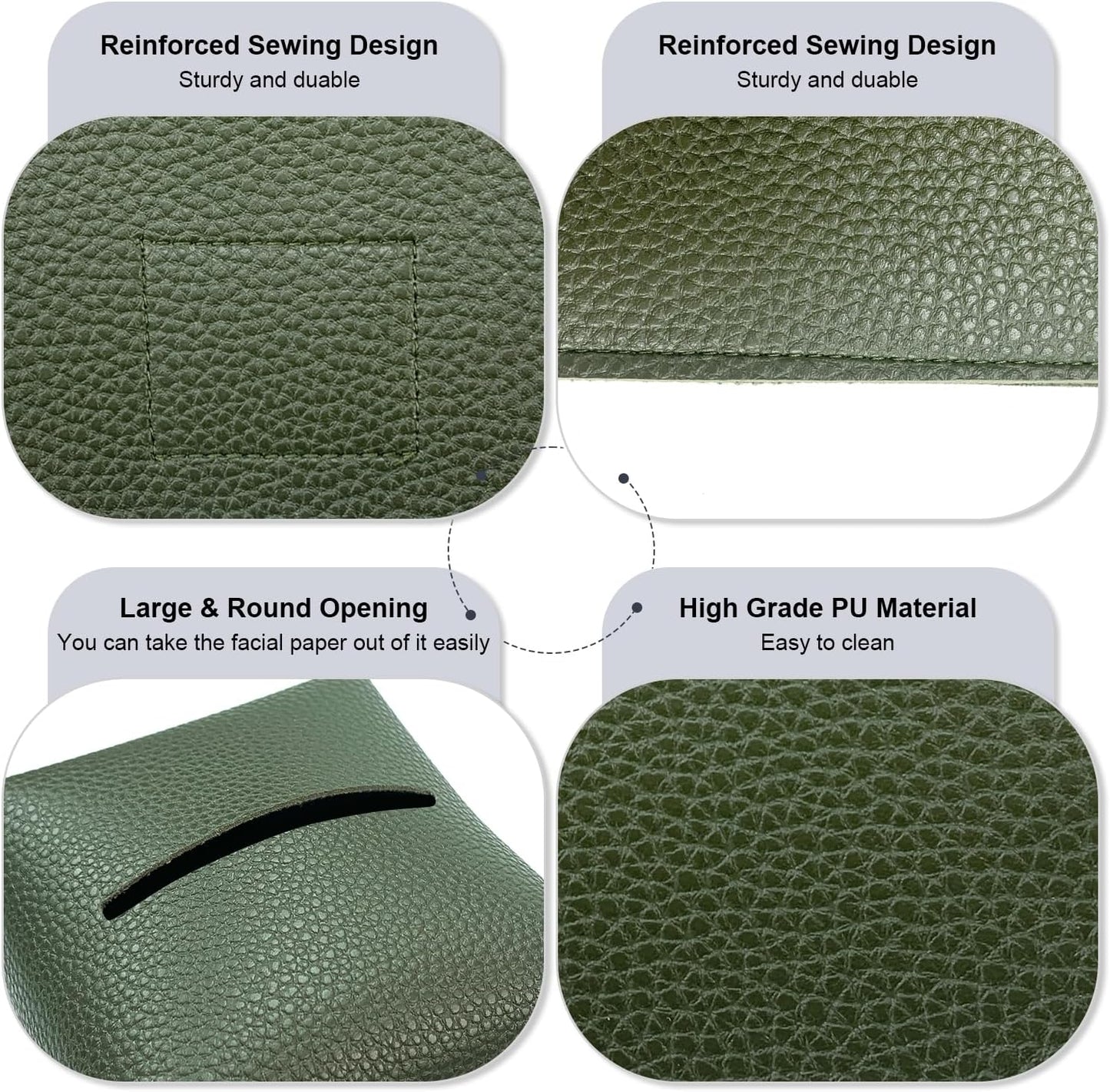 Tissue Box Cover 5X5X5'' PU Leather Tissue Holder Square Tissue Cube Box Organizer for Bathroom Vanity Countertop, Car, Night Stands, Office, Home, Kitchen (1Pack, Dark Green)
