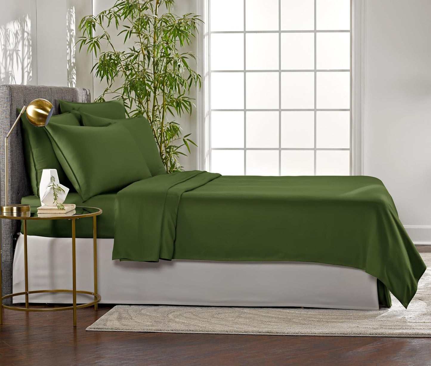 Queen Sheets by Pure Bamboo, Genuine 100% Organic Viscose Derived from Bamboo Bed Sheet Set, Luxuriously Soft & Cooling, Double Stitching, Lifetime Quality Promise (Queen, Pesto)